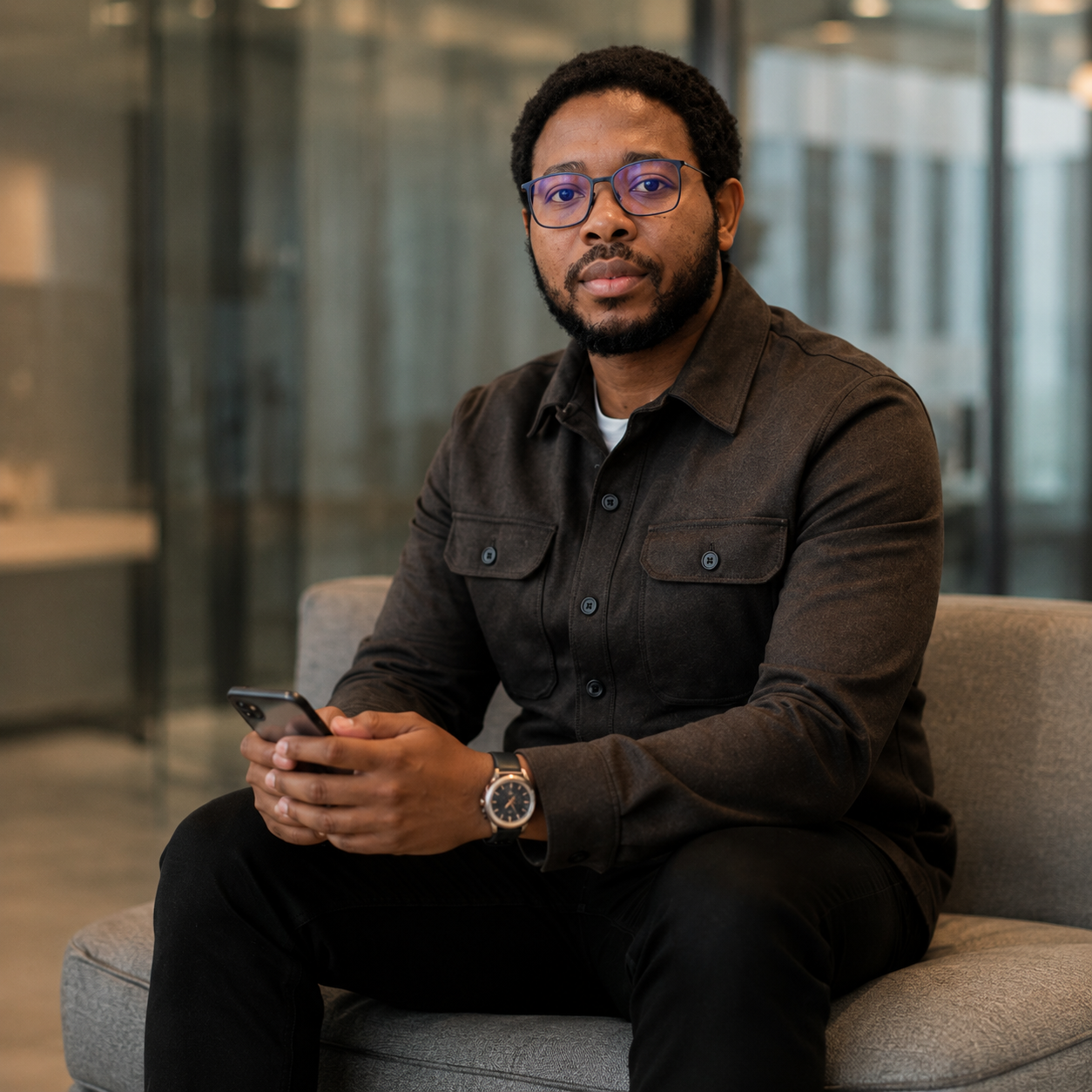 Adeola Adeniji seated in a modern office.